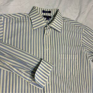 Paul Fredrick Dress Shirt Mens 16-33  White Blue Yellow French Cuff 2 Ply Cotton